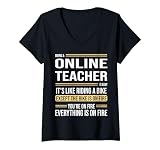 Damen Online Lehrer Definition Lustiger Job T-Shirt mit V