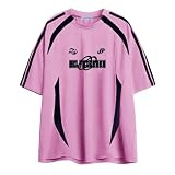 Aelfric Eden Herren Sommer Tshirt mit Aufdruck Vintage Casual Fußball Trikot Damen Oversized Soccer Jersey Shirt Rosa, M