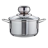 Level One Topf Edelstahl 12 cm Kochtopf Induktion 0,8 Liter, Mini Fleischtopf & Bratentopf mit Glasdeckel für den Backofen, rostfreier Edelstahl, für alle Herdarten geeig