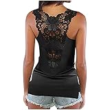 Masrin Tanktops für Damen Rückenfreie Weste mit ausgehöhlter Blumenspitze Ärmellose Sommer-Patchwork-Tunika mit eckigem Ausschnitt Sport Fitness Slim Bluse(S,Schwarz)