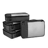 Amazon Basics Packwürfel Set für Koffer, Reise Organizer, Reißverschluss, 4 Stück, 1er-Pack, Mittelgroß, Schw