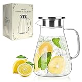 LIBWYS 1700ml Glaskaraffe mit Deckel - Wasserkaraffe aus Borosilikatglas, Karaffe Glas Getränkekaraffe Wasserkrug für DIY Getränke, Tee, Milch, S