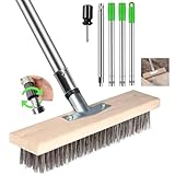 Drahtbesen mit Stiel 170cm, Drahtbesen zur Moosentfernung mit Stiel, Stahlbesen für Unkraut, Drahtbesen Bürste 30cm, Stahldrahtbesen, für Moos, Terrasse, Deck, G