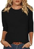 YUTILA Shirt Damen 3/4 Ärmel Tshirt Basic Rundhals Baumwolle Casual Einfarbig Oberteile Leichte F