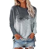 Tops Damen Sexy Damen T-Shirt mit Farbverlauf und Langen Ärmeln und Rundhalsausschnitt Blaues Top (Grey, L)