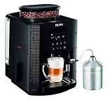 Krups Essential Kaffeevollautomat mit Milchschlauch, 2-Tassen-Funktion, LCD-Display, Einfache Reinigung, Kaffeemaschine, TÜV-Siegel, Schwarz, EA816031