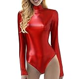 Damen Langarm Lack Body Wetlook Gymnastikanzug Glänzende Metallic Einteiler Sport Ballettbody Oberteile Kostüm Ballettanzug Glänzende Langarm Body Wetlook Danz Ballett Trikot Gymnastikanzug Turnanzug