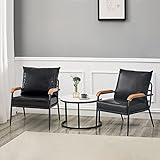 OFCASA 2er Set Sofa Sessel Modern Kunstleder Couch mit Armlehnen Metallrahmen Einzelne Polstersitz Sofa Stuhl mit dicken Kissen für Schlafzimmer Lounge Büro Garten Schw