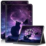 Schutzhülle für iPad 9. / 8. / 7. Generation (2021/2020/2019), PU-Leder, verstellbarer Ständer für iPad 10,2 Zoll Hülle, mit Auto Sleep/Wake Smart Cover für iPad Cover 9th Generation, Black Cat Galaxy
