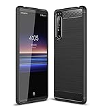 Cruzerlite für Sony Xperia 1 II hülle, Carbon Fiber Texture Design Cover Anti-Scratch Shock Absorption Case Schutzhülle für Sony Xperia 1 II (Black)