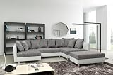 Kuechen-preisbombe Wohnlandschaft Sofa Couch Ecksofa Eckcouch + Hocker weiß/hellgrau Minsk XXL