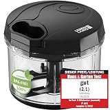 LEBENLANG Gemüse & Zwiebelschneider - 1L Obst Zerkleinerer manuell & BPA-Frei | Schwarz für Zwiebeln schneiden Knoblauch | Multifunktionschopper Küche Gemüseschneider Multizerk