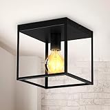 B.K.Licht - Deckenlampe mit E27 Fassung, max. 60 Watt, Vintage, Deckenleuchte, Lampe, Wohnzimmerlampe, Schlafzimmerlampe, Küchenlampe, Retro, Deckenstrahler, Wandlampe, 22x22x22 cm, Schw