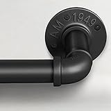 Gardinenstange Schwarz Ausziehbar, Industrial Vorhangstange Deckenmontage, Industriell Scheibengardinenstange 25 mm Durchmesser, 76 bis 228 cm, Schw