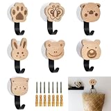 DKEROSS 7er Set Wand Kleiderhaken Holz für Kinder Kinderzimmer Holz Kleider Wandhaken Selbstklebend Holz Garderobenhaken in Tiere Form Möbelknöpfe Holzgriffe für Mantel Handtuch Taschen Hü