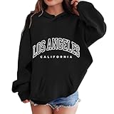 Hoodie Mädchen 146 Schwarz Oversized Sweatshirt Los Angeles Jacke Kinder Girl Oversize Kapuzenpullover Hooded Kapuzenpulli Y2K Kapuzenjacke Autumn Sweatjacke Winter Clothes Einfarbig