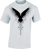 Baddery Wikinger T-Shirt Herren | „Schattenrabe“ | Viking Shirt Männer | Nordisches Raben Shirt (Weiß L)