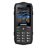 Hammer H Basalt Outdoor Handy ohne Vertrag, 2.4 Zoll Farbdisplay, Robust, Mega Batterie 1800 mAh, Wasserdicht (IP68), Stoßfest, Baustellen Tasten, Taschenlampe, Dual SIM, Tastenhandy - Schw