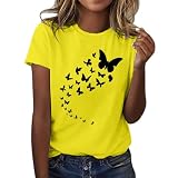 HOOUDO Tages Angebote Sale Kurzarm-T-Shirt-Oberteil mit Schmetterlingsdruck für Damen und Rundhalsausschnitt Pullover Schulterfrei Workout-Outfits Für Frauen Tunika Damen S Sale Angebote Bestellung