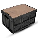 equlup 30L faltbare Aufbewahrungsbox, stapelbarer Aufbewahrungsbehälter-Organizer mit Holzabdeckung, abnehmbare tragbare faltbare Campingbox für den Außenbereich (Schwarz)
