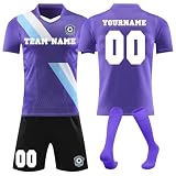 Benutzerdefiniert Fussball Trikot Kinder Set Personalisiert Trikot mit Namen Nummer Team und Logo T-Shirt, Shorts und Socken Set für Junge Herren Anzug