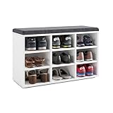 KOMTO Schuhbank mit Sitzfläche - Schuhregal Weiß 80 x 50 x 30 cm Schuhschrank mit Sitzbank Flur Bank mit Stauraum Garderobenbank S