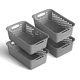 4 Stück Aufbewahrungskorb 2L mit Griffen - BPA-Frei - Organizer (25 x 16 x 8 cm/Anthrazit) - Körbchen für Bad Küche Schlafzimmer, Haushaltskorb