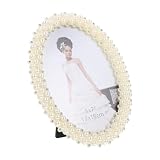 PRETYZOOM Bilderrahmen Perlenbesatz Vintage-fotorahmen Bildanzeigehalter Tischdekoration Ovale Fotorahmen Fotospeicherhalter Retro Fotoständer Verdicktes Hochtransparentes Glas Weiß