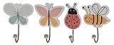 Kinder Kleiderhaken mit Tier Motiven - 4er Set - Wandgarderoben Haken aus Holz - Kindergarderobe Garderobenhaken Wand Garderobe Schmetterling Biene Marienk