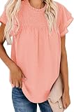 Heiikiuy Damen Rundhalsausschnitt Spitze Häkel Pom Flowy Kurzarm Casual Shirts Blusen Tops Rosa M