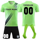 Personalisierte Fussball Geschenke für Kinder Erwachsene Fußball Trikot mit Eigenem Namen Nummer Logo Football Jersey T-Shirt, Shorts und Socken Set für H