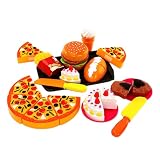 Rollenspiel-Essen, Spielzeug-Essen für Kinder-Küchenset,Kinder Pretend Food Kit - Spielzeug-Essen für Kinder, Küchenset mit Kuchen, Pizza, , Pommes Frites, Burger, Spielzeug, Kochutensilien fü