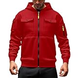 Vhersily Einfarbiges Sweatshirt mit Kapuze und Reißverschluss für Herren mit elastischen Taschen und Ärmelbündchen, leicht und funktional, einfaches Pullover, elegant, lässig, für den W