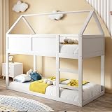 HAUSPROFI 90 × 200 cm Etagen-Kinderbett, Hochbett für 2 Kinder, Etagenbett Hochbett mit Treppe, Massivholzrahmen - Weiß