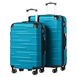 COOLIFE Hartschalen-Koffer Rollkoffer Reisekoffer Vergrößerbares Gepäck (Nur Großer Koffer Erweiterbar) ABS Material mit TSA-Schloss und 4 R