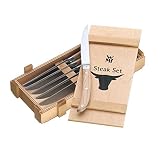 WMF Ranch Steakmesser Set 6-teilig, Spezialklingenstahl geschmiedet, Pizzamesser, Cromargan Edelstahl mattiert, Eichenholz geö