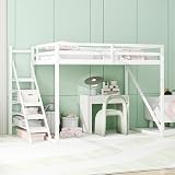 Hochbett 140x200cm mit Sicherheitsleiter, Kinderbett Etagenbett aus Massivholz mit Lattenrost geeignet für Kinder, Jugendliche und Erwachsene weiß (Weiß)
