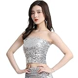 Harilla Bauchtanz-Pailletten-Schlauchoberteil, Crop-Schlauchoberteil, modische schulterfreie Bluse für Damen und Mädchen, Pailletten-Oberteil für, Silb