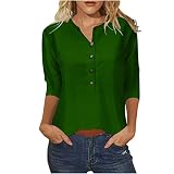 T-Shirts für Damen 3/4-Ärmel, Button Down Hemdbluse, Rundhals Einfarbig Sommer Elegantes Basic-Top, Passform T-Shirts für Damen, Mode Oberteile, Sommer Lässig Lockeres Oberteil Sp