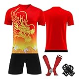 Generisch Fussball Trikot Kinder, Benutzerdefinierte Für Männer Frauen Kinder Erwachsene Personalisierte Fußball Uniform Mit Name Nummer Logo Shirt Langarm 2025 Kleidung (L, Red)