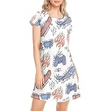 Oarencol Damen-Nachthemd, Skateboard, Spiel, Schlafshirt für Damen, weiche Nachtwäsche, kurzärmelig, Schlafkleid, S-XXL, mehrfarbig, S