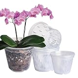 GOTVUGE Orchideentöpfe Sortiment 5er Pack (4.3in x 3, 5in x 2), transparente Orchideenpflanzentöpfe mit Löchern zum Umtopfen, transparente Pflanzentöpfe für Orchideen-Umtopf-S