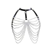 NEEMOSI Damen Body Harness BH Brust mit Kette Bondage Geschirre Punk Gothic Leder Truhe Kette Körpergeschirr Geschichtet Top Hohl BH Ketten Nachtclub Halsband Karneval Tanzkostü