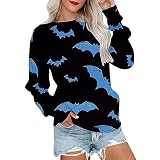 Xmiral Sweatshirt Damen Jack Ohne Langärmliger Damenpullover mit Halloween-Aufdruck und Rundhalsausschnitt Lange Pullover (Blue-b, L)
