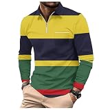 SRZYMJ Poloshirt Herren Langarm Getäfelt T Shirts Männer Hemd T-Shirt Slim Fit Golf Sports Gelb Langärmelige Slim Fit Running Jacke XXL Tennis-Shirt Tshirt Pullover H