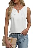 Cuptacc Tops für Damen Ärmellos Oberteile Sommer Tanktops Schlüsselloch V-Ausschnitt Blusentop Sexy Vest Top Weiß, Klein S 34-36