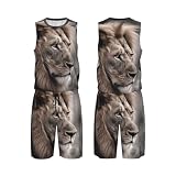 Wildlife Lion Basketball-Trikot, Outfit, Tank-Top, Trainings-Shorts, Fußball-Volleyball-Team-Uniform, Schwarz , XXXXL