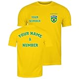 lepni.me Herren Brasilien Fußball Shirt mit Ihrem Namen und Nummer | Brasilianische Flagge Abzeichen Personalisiertes Trikot Weltmeisterschaft 2022 (L Gelb Mehrfarben)
