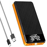 Wireless Power Bank 26800mAh mit 4 Kabeln: 30W USB C Power Bank Schnellladefunktion Externer Akku 7 Ausgänge, tragbares Ladegerät mit SOS Taschenlampe für Handy Tablets Outdoor (Schwarz orange)