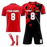 Generisch Fussball Trikot mit Namen Logo Nummer Jungen, Neue Personalisierte Fussball Trikots, Deutschland Fußball Trikot Shorts Socken S